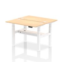 Dynamic Air Back-to-Back W1200 x D600mm Height Adjustable Sit Stand 2 Person Bench Desk With Cable Ports Maple Finish White Frame - HA01546