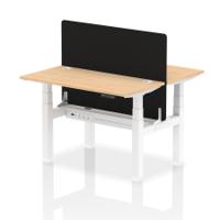 Air Back-to-Back 1200 x 600mm Height Adjustable 2 Person Office Bench Desk Maple Top with Cable Ports White Frame with Black Straight Screen