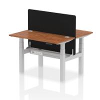 Air Back-to-Back 1200 x 600mm Height Adjustable 2 Person Office Bench Desk Walnut Top with Cable Ports Silver Frame with Black Straight Screen