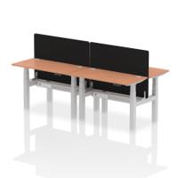 Air Back-to-Back 1200 x 600mm Height Adjustable 4 Person Office Bench Desk Beech Top with Cable Ports Silver Frame with Black Straight Screen