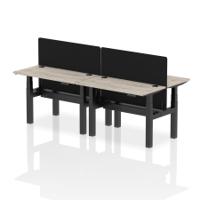Air Back-to-Back 1200 x 600mm Height Adjustable 4 Person Office Bench Desk Grey Oak Top with Cable Ports Black Frame with Black Straight Screen