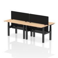 Air Back-to-Back 1200 x 600mm Height Adjustable 4 Person Office Bench Desk Maple Top with Cable Ports Black Frame with Black Straight Screen