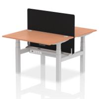 Air Back-to-Back 1200 x 800mm Height Adjustable 2 Person Office Bench Desk Beech Top with Cable Ports Silver Frame with Black Straight Screen