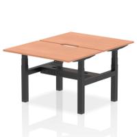 Air Back-to-Back 1200 x 800mm Height Adjustable 2 Person Office Bench Desk Beech Top with Scalloped Edge Black Frame