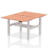 Air Back-to-Back 1200 x 800mm Height Adjustable 2 Person Office Bench Desk Beech Top with Scalloped Edge Silver Frame