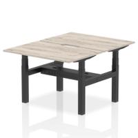 Air Back-to-Back 1200 x 800mm Height Adjustable 2 Person Office Bench Desk Grey Oak Top with Scalloped Edge Black Frame