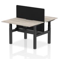 Air Back-to-Back 1200 x 800mm Height Adjustable 2 Person Office Bench Desk Grey Oak Top with Scalloped Edge Black Frame with Black Straight Screen