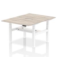 Air Back-to-Back 1200 x 800mm Height Adjustable 2 Person Office Bench Desk Grey Oak Top with Scalloped Edge White Frame