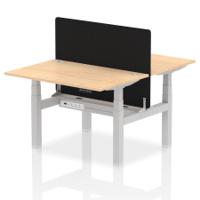 Air Back-to-Back 1200 x 800mm Height Adjustable 2 Person Office Bench Desk Maple Top with Cable Ports Silver Frame with Black Straight Screen