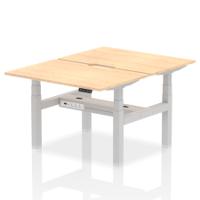 Air Back-to-Back 1200 x 800mm Height Adjustable 2 Person Office Bench Desk Maple Top with Scalloped Edge Silver Frame