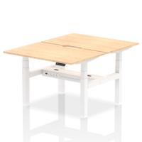 Air Back-to-Back 1200 x 800mm Height Adjustable 2 Person Office Bench Desk Maple Top with Scalloped Edge White Frame