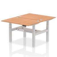 Dynamic Air Back-to-Back W1200 x D800mm Height Adjustable Sit Stand 2 Person Bench Desk With Cable Ports Oak Finish Silver Frame - HA01676