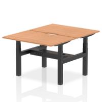 Air Back-to-Back 1200 x 800mm Height Adjustable 2 Person Office Bench Desk Oak Top with Scalloped Edge Black Frame