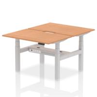 Air Back-to-Back 1200 x 800mm Height Adjustable 2 Person Office Bench Desk Oak Top with Scalloped Edge Silver Frame