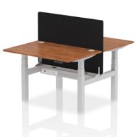Air Back-to-Back 1200 x 800mm Height Adjustable 2 Person Office Bench Desk Walnut Top with Cable Ports Silver Frame with Black Straight Screen