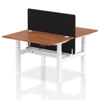 Air Back-to-Back 1200 x 800mm Height Adjustable 2 Person Office Bench Desk Walnut Top with Cable Ports White Frame with Black Straight Screen