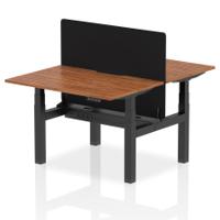 Air Back-to-Back 1200 x 800mm Height Adjustable 2 Person Office Bench Desk Walnut Top with Scalloped Edge Black Frame with Black Straight Screen