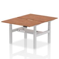 Air Back-to-Back 1200 x 800mm Height Adjustable 2 Person Office Bench Desk Walnut Top with Scalloped Edge Silver Frame