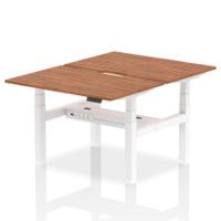 Air Back-to-Back 1200 x 800mm Height Adjustable 2 Person Office Bench Desk Walnut Top with Scalloped Edge White Frame