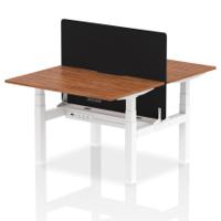 Air Back-to-Back 1200 x 800mm Height Adjustable 2 Person Office Bench Desk Walnut Top with Scalloped Edge White Frame with Black Straight Screen