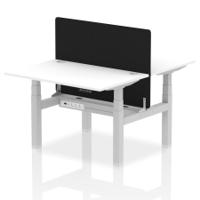 Air Back-to-Back 1200 x 800mm Height Adjustable 2 Person Office Bench Desk White Top with Cable Ports Silver Frame with Black Straight Screen