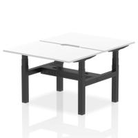 Air Back-to-Back 1200 x 800mm Height Adjustable 2 Person Office Bench Desk White Top with Scalloped Edge Black Frame