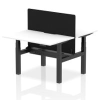 Air Back-to-Back 1200 x 800mm Height Adjustable 2 Person Office Bench Desk White Top with Scalloped Edge Black Frame with Black Straight Screen