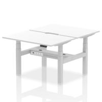 Air Back-to-Back 1200 x 800mm Height Adjustable 2 Person Office Bench Desk White Top with Scalloped Edge Silver Frame