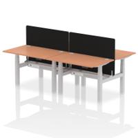 Air Back-to-Back 1200 x 800mm Height Adjustable 4 Person Office Bench Desk Beech Top with Cable Ports Silver Frame with Black Straight Screen