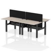 Air Back-to-Back 1200 x 800mm Height Adjustable 4 Person Office Bench Desk Grey Oak Top with Cable Ports Black Frame with Black Straight Screen