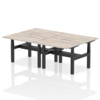 Air Back-to-Back 1200 x 800mm Height Adjustable 4 Person Office Bench Desk Grey Oak Top with Scalloped Edge Black Frame