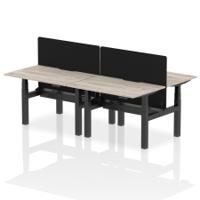 Air Back-to-Back 1200 x 800mm Height Adjustable 4 Person Office Bench Desk Grey Oak Top with Scalloped Edge Black Frame with Black Straight Screen