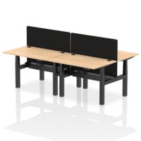 Air Back-to-Back 1200 x 800mm Height Adjustable 4 Person Office Bench Desk Maple Top with Cable Ports Black Frame with Black Straight Screen