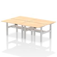 Dynamic Air Back-to-Back W1200 x D800mm Height Adjustable Sit Stand 4 Person Bench Desk With Cable Ports Maple Finish Silver Frame - HA01736