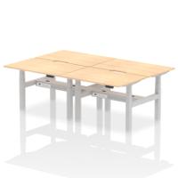 Air Back-to-Back 1200 x 800mm Height Adjustable 4 Person Office Bench Desk Maple Top with Scalloped Edge Silver Frame