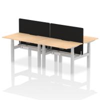 Air Back-to-Back 1200 x 800mm Height Adjustable 4 Person Office Bench Desk Maple Top with Scalloped Edge Silver Frame with Black Straight Screen