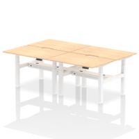 Air Back-to-Back 1200 x 800mm Height Adjustable 4 Person Office Bench Desk Maple Top with Scalloped Edge White Frame