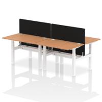 Air Back-to-Back 1200 x 800mm Height Adjustable 4 Person Office Bench Desk Oak Top with Cable Ports White Frame with Black Straight Screen