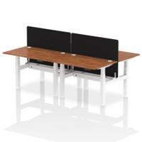 Air Back-to-Back 1200 x 800mm Height Adjustable 4 Person Office Bench Desk Walnut Top with Cable Ports White Frame with Black Straight Screen