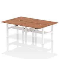Air Back-to-Back 1200 x 800mm Height Adjustable 4 Person Office Bench Desk Walnut Top with Scalloped Edge White Frame