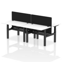 Air Back-to-Back 1200 x 800mm Height Adjustable 4 Person Office Bench Desk White Top with Cable Ports Black Frame with Black Straight Screen