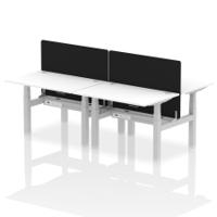 Air Back-to-Back 1200 x 800mm Height Adjustable 4 Person Office Bench Desk White Top with Cable Ports Silver Frame with Black Straight Screen