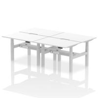 Air Back-to-Back 1200 x 800mm Height Adjustable 4 Person Office Bench Desk White Top with Scalloped Edge Silver Frame