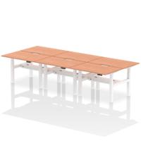 Air Back-to-Back 1200 x 800mm Height Adjustable 6 Person Office Bench Desk Beech Top with Scalloped Edge White Frame