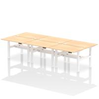 Dynamic Air Back-to-Back W1200 x D800mm Height Adjustable Sit Stand 6 Person Bench Desk With Cable Ports Maple Finish White Frame - HA01810