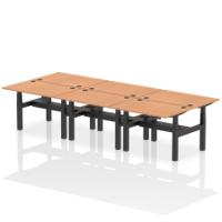 Dynamic Air Back-to-Back W1200 x D800mm Height Adjustable Sit Stand 6 Person Bench Desk With Cable Ports Oak Finish Black Frame - HA01818