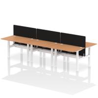 Air Back-to-Back 1200 x 800mm Height Adjustable 6 Person Office Bench Desk Oak Top with Cable Ports White Frame with Black Straight Screen