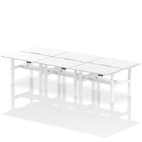 Air Back-to-Back 1200 x 800mm Height Adjustable 6 Person Office Bench Desk White Top with Scalloped Edge White Frame