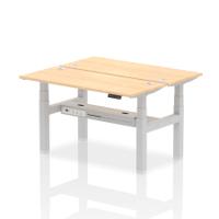 Dynamic Air Back-to-Back W1400 x D600mm Height Adjustable Sit Stand 2 Person Bench Desk With Cable Ports Maple Finish Silver Frame - HA01868