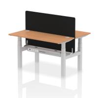Air Back-to-Back 1400 x 600mm Height Adjustable 2 Person Office Bench Desk Oak Top with Cable Ports Silver Frame with Black Straight Screen